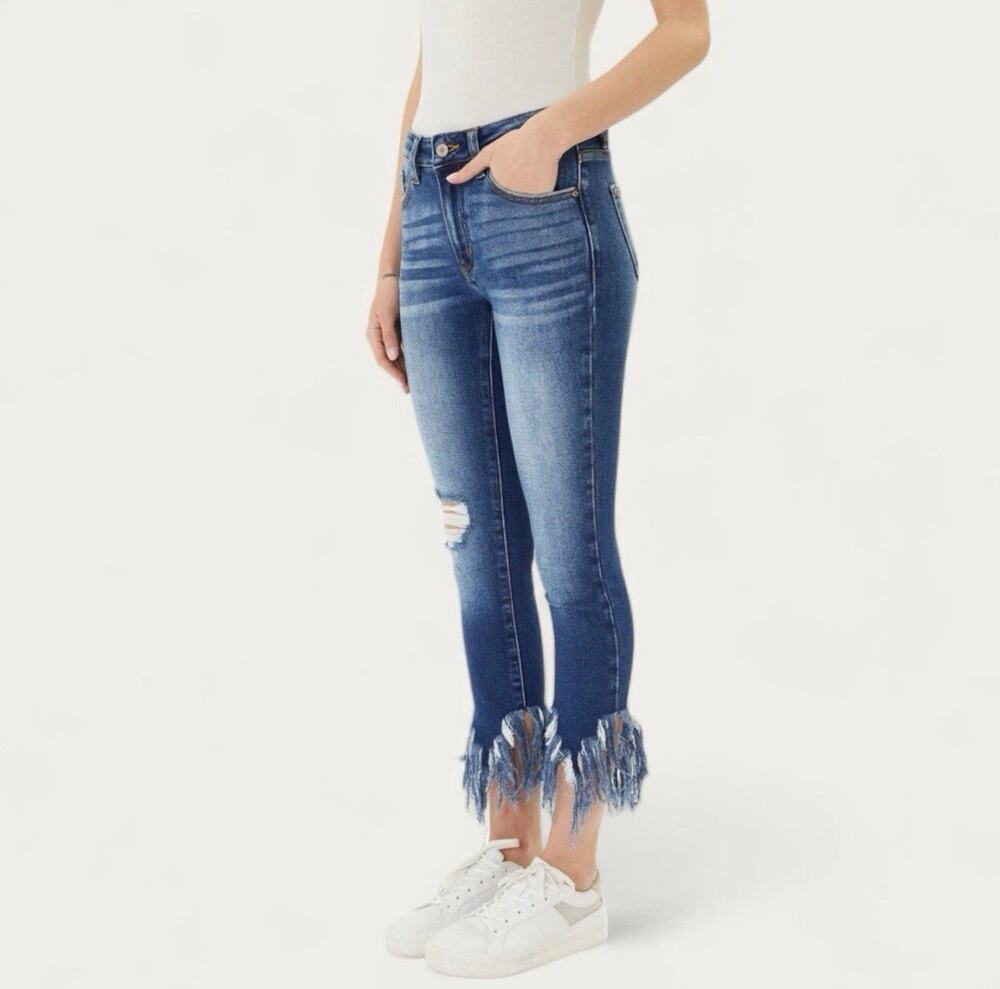 KanCan Jeans NEW Womens Size 11/ 29 Audrina Distressed Fringe Blue Denim Pants